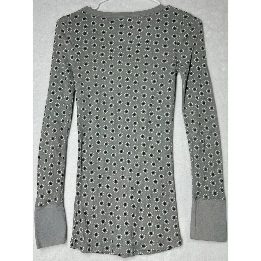 Aeropostale Ribbed Henley Top Gray Dot Y2K Fitted Long Sleeve M - Picture 2 of 6